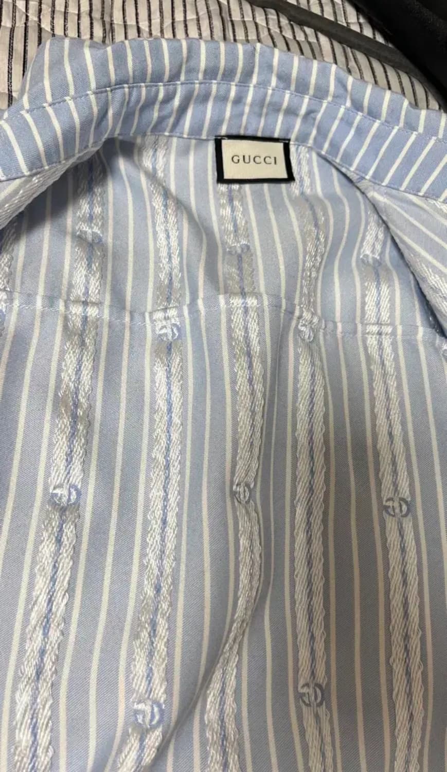 구찌 스트라이프 반팔 셔츠 곰돌이 패치 상품이미지5