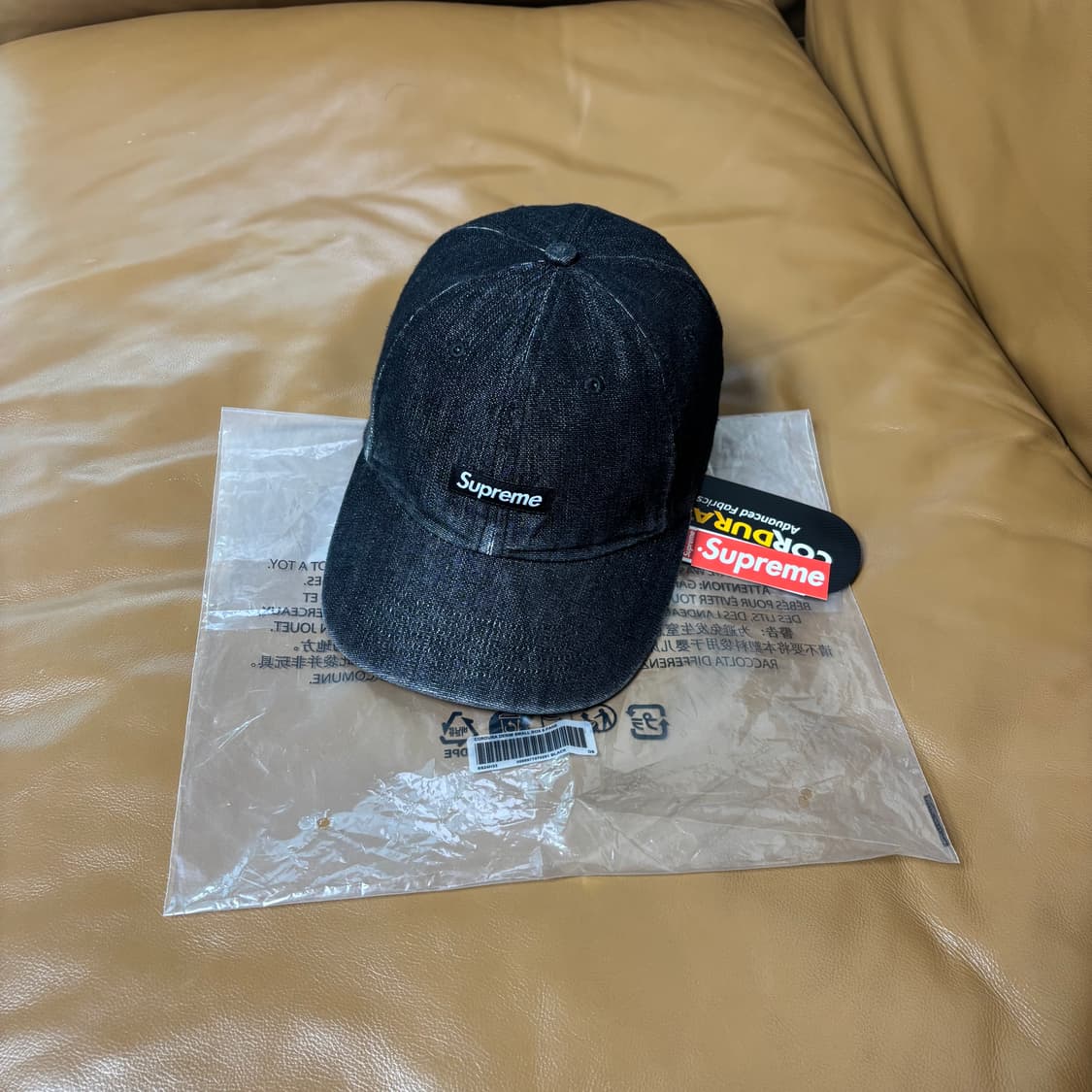 Supreme 슈프림 스몰로고 데님 블랙 6패널 볼캡 모자 (Black) 상품이미지1