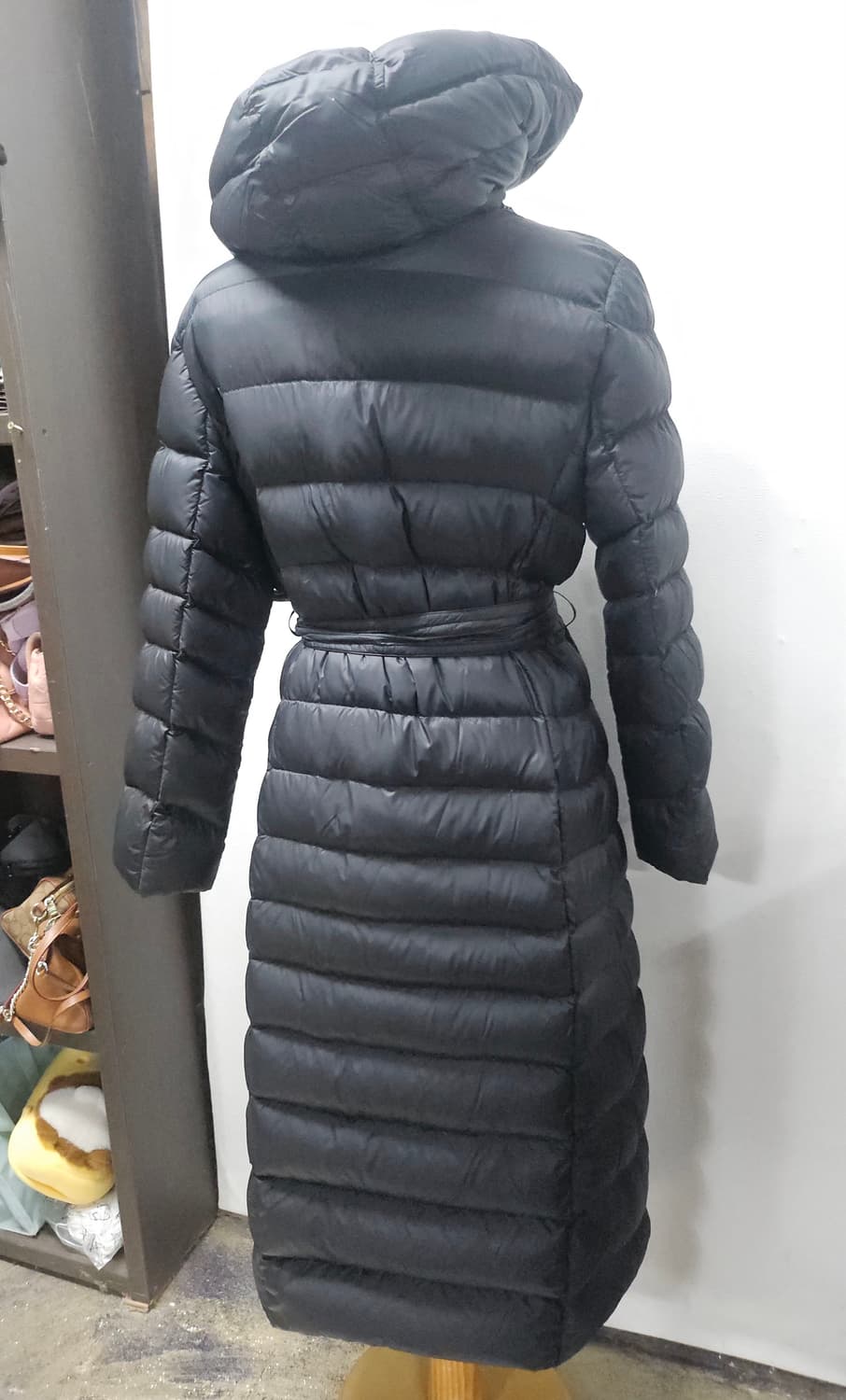 난닌구 블랙 롱 경량 패딩 벨트 후드 코트 S 상품이미지2