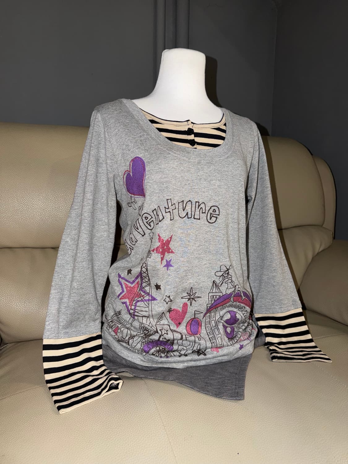 stripe layered kitsch long sleeve 상품이미지1