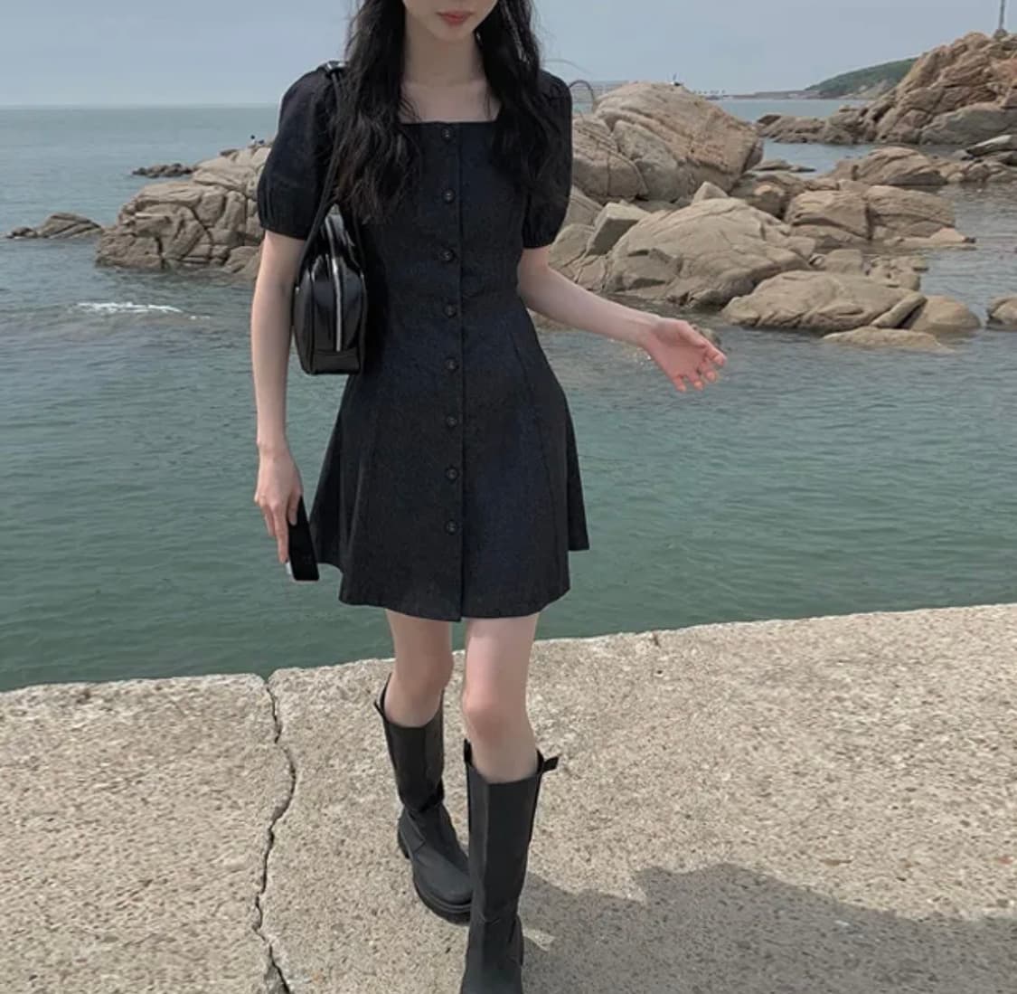 애니원모어 흑청 데님 원피스 상품이미지2