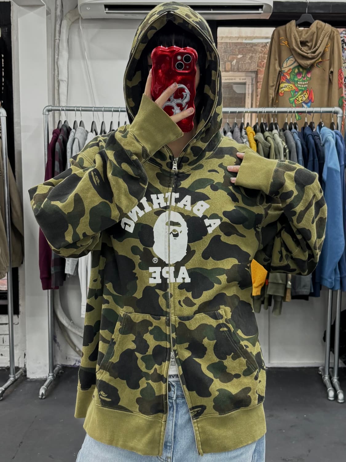 베이프 녹계 컬리지 후드집업 상품이미지1