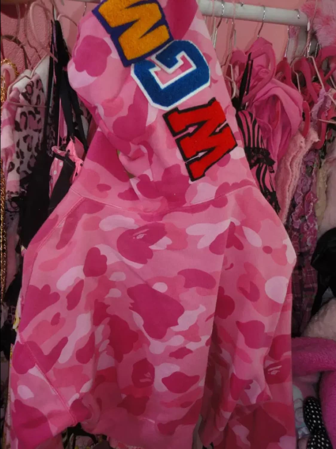 베이프 갸루 핑크 후드 크롭 유일매물 상품이미지5