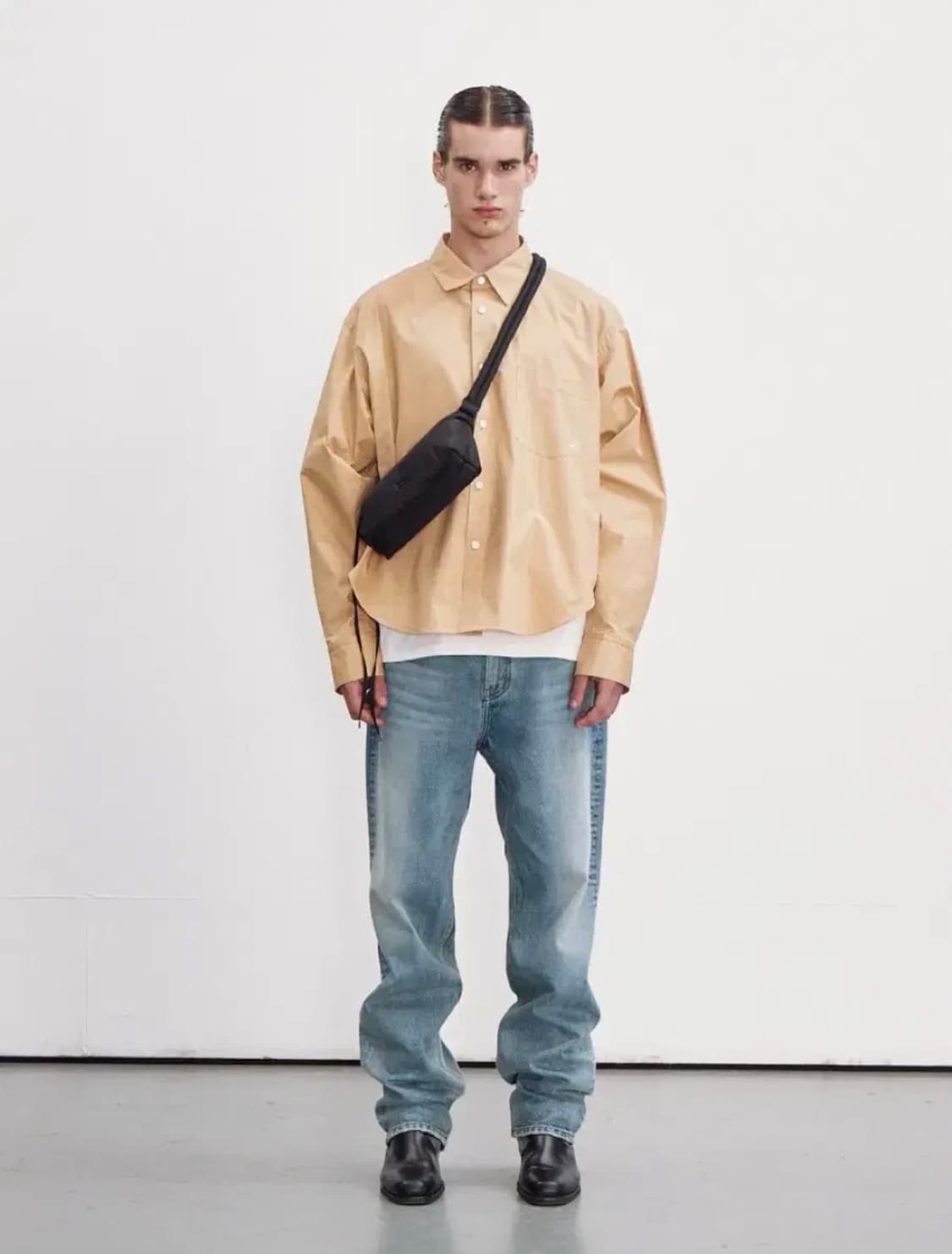 [할인] 렉토 23FW 데이비드 오버사이즈 코튼셔츠 베이지 상품이미지3