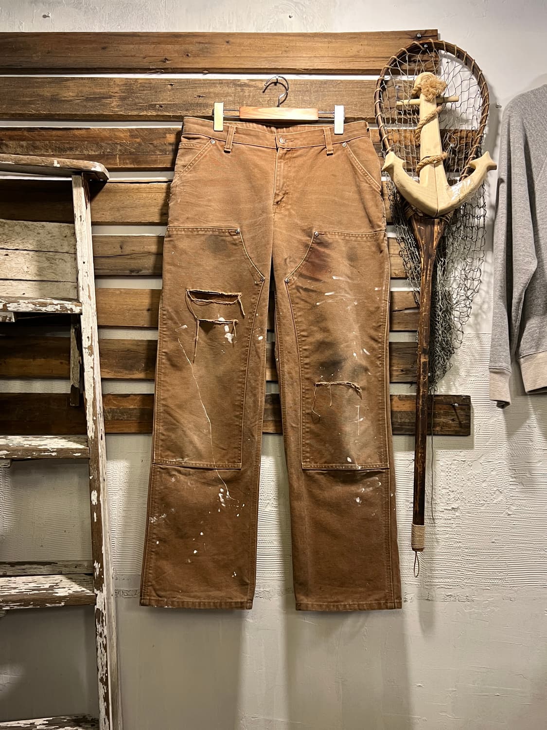 [34]칼하트 USA 빈티지 데미지드 페인팅 브라운 더블니 워크 팬츠 상품이미지1