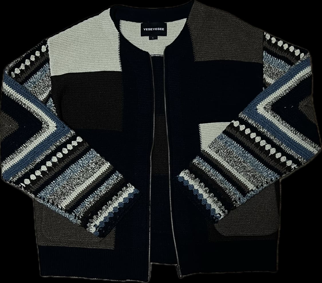 예스아이씨 컬러 블록 크로셰 니트 집업 상품이미지1