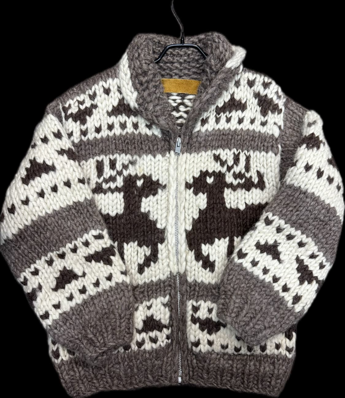 90's 핸드메이드 캐나다 코위찬 패턴 양모 니트집업 L 상품이미지1