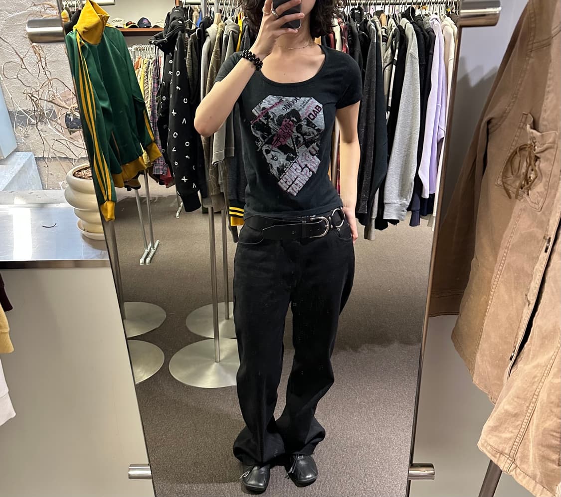 M)Japanese vintage 여성 프린팅 블랙 반팔 상품이미지1