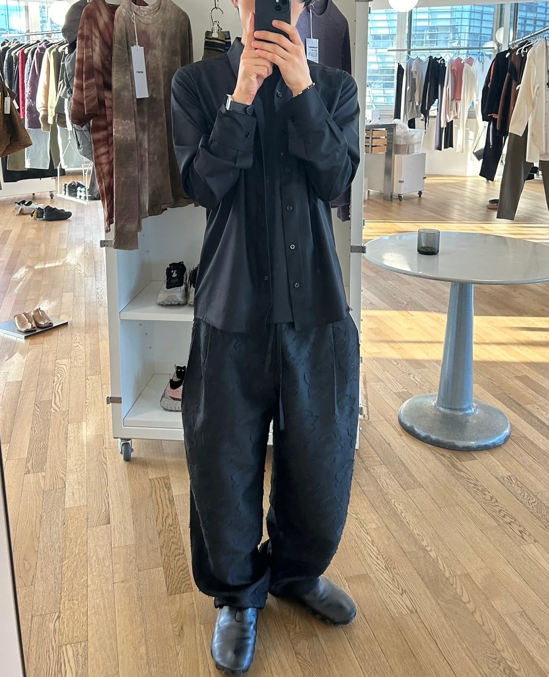 youth structured wide pants black flower 상품이미지3