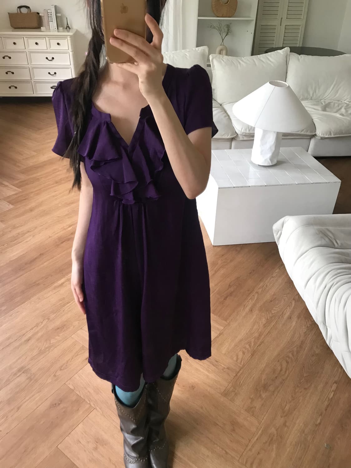 vintage purple ruffle one-piece 상품이미지3