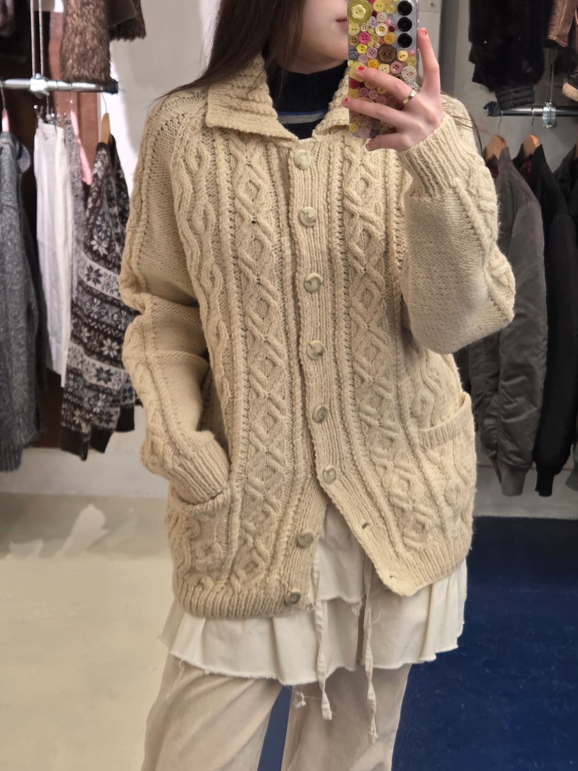 1990s Vintage 피셔맨 케이블 가디건 상품이미지1