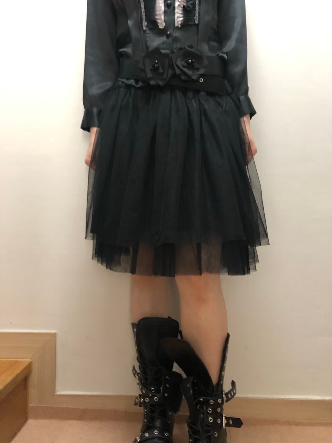 빈티지 블랙 레이스 미디 스커트 상품이미지2