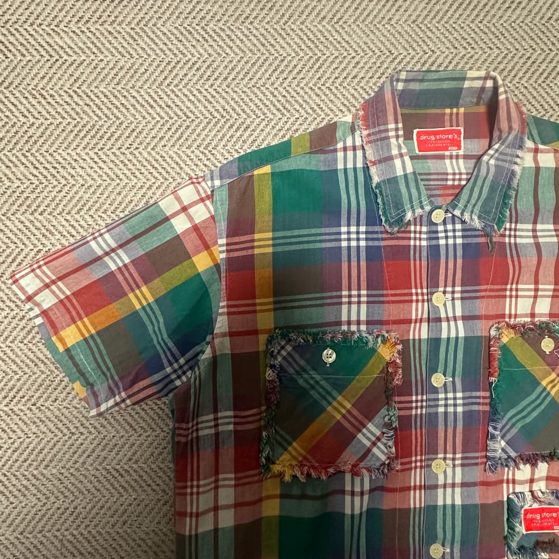 VINTAGE madras patchwork shirt 상품이미지3