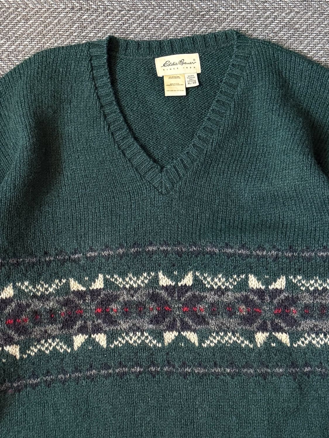 90s USA 에디바우어 브이넥 페어아일 울 스웨터 (105-110) 상품이미지2