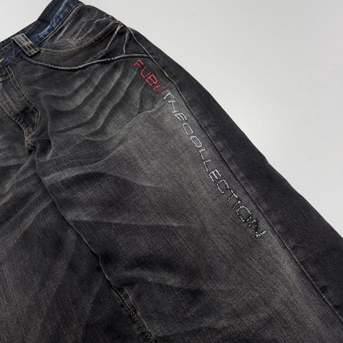 FUBU 후부 워싱 흑청 힙합 올드스쿨 와이드 데님팬츠 상품이미지5
