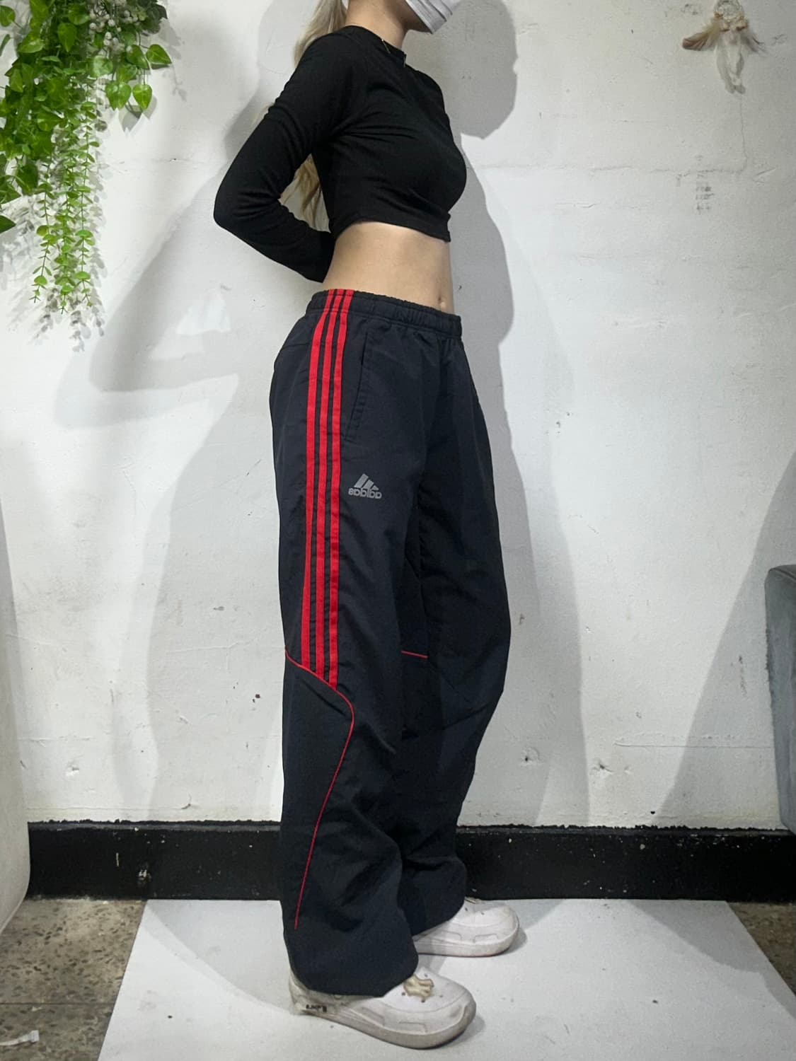 00s 아디다스 블랙 와이드 네이비 레드 삼선 트랙 팬츠 L 상품이미지1
