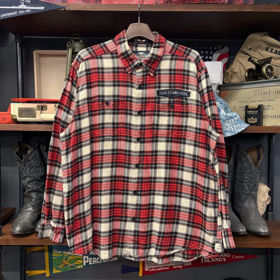 00s 할리데이비슨 플래드체크 플란넬 워크셔츠 로고패치 N738 상품이미지1