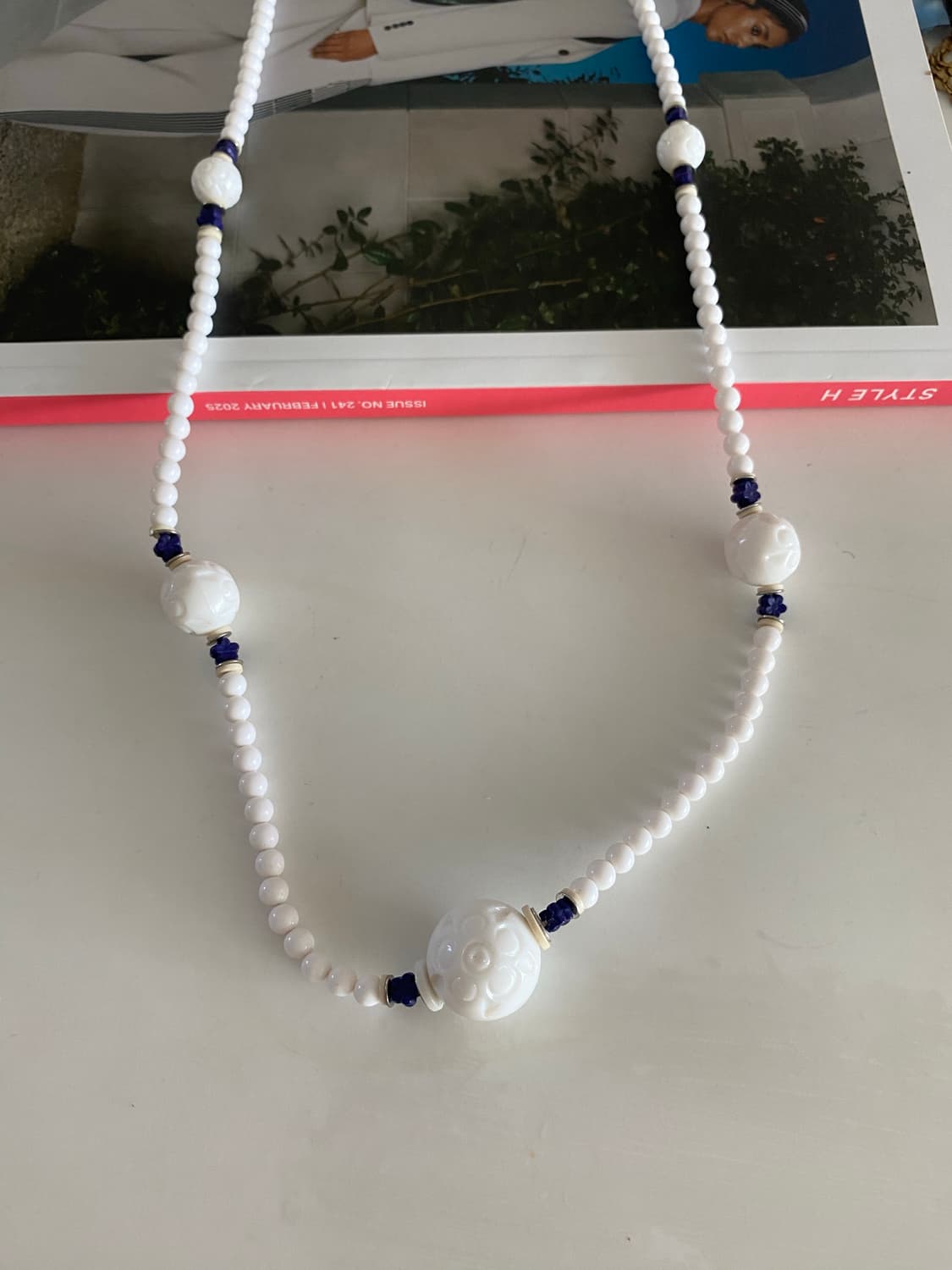 일본 빈티지 y2k 화이트 네이비 비즈 목걸이 상품이미지2