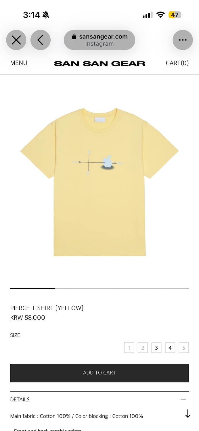산산기어 PIERCE T-SHIRT [YELLOW] 상품이미지1