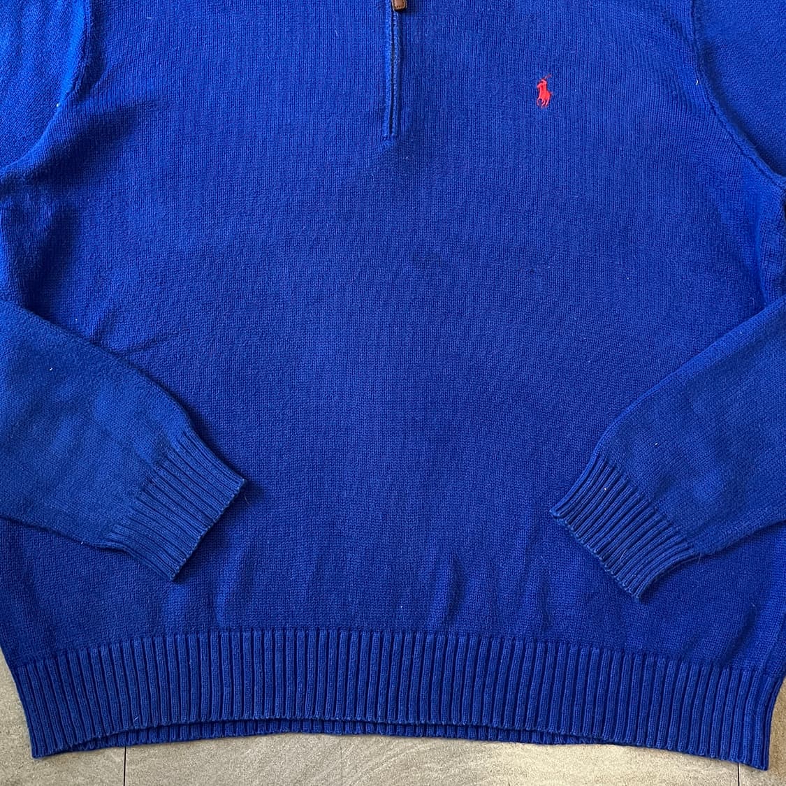 폴로 정품 딥 블루 해비 코튼 반집업 니트 상품이미지3