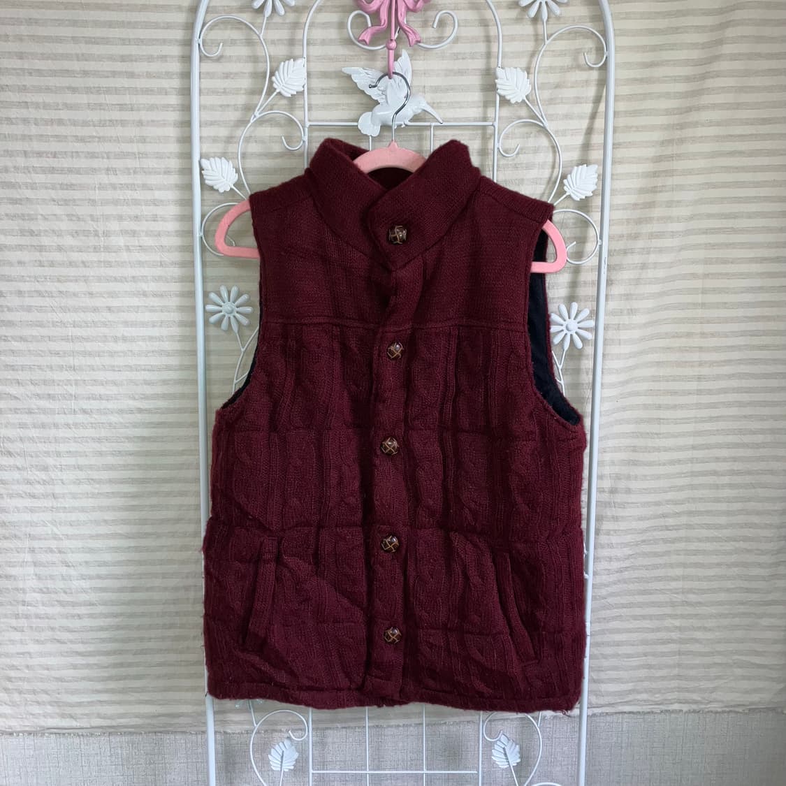 jpn vintage 레드 와인 꽈배기 니트 베스트 상품이미지5