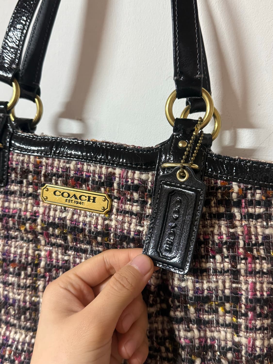 🩷희귀 코치 핑크블랙 트위드 숄더 토트백 상품이미지5
