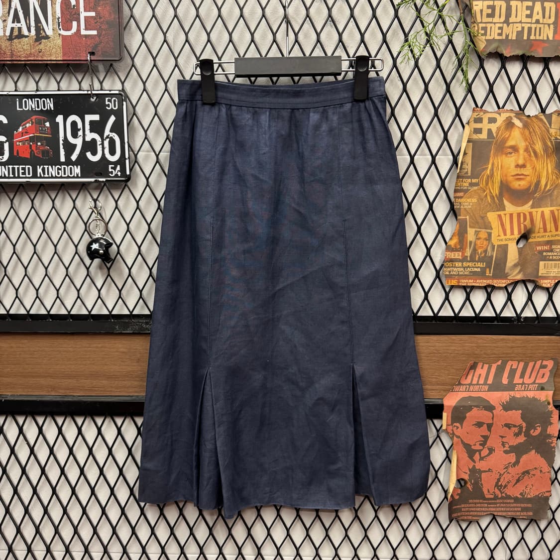 90s 지방시 미디 스커트 전면 플리츠 포인트 네이비 상품이미지1