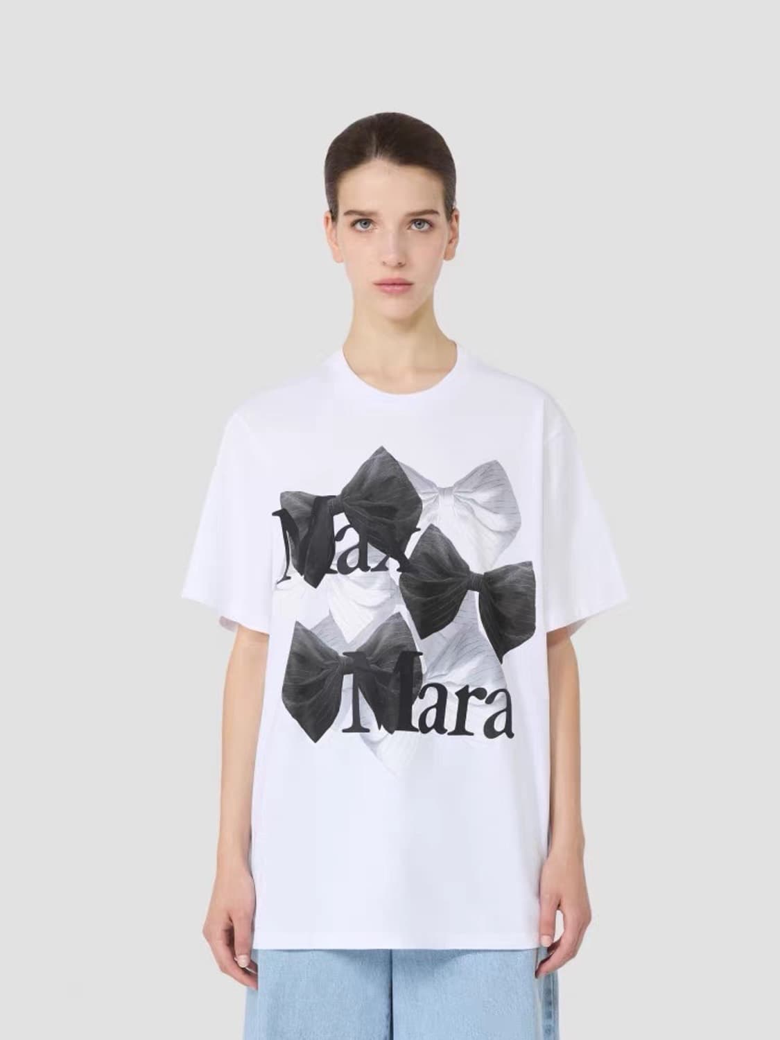 막스마라 리본 프린팅 여성복 면라운드 반팔티 상품이미지1