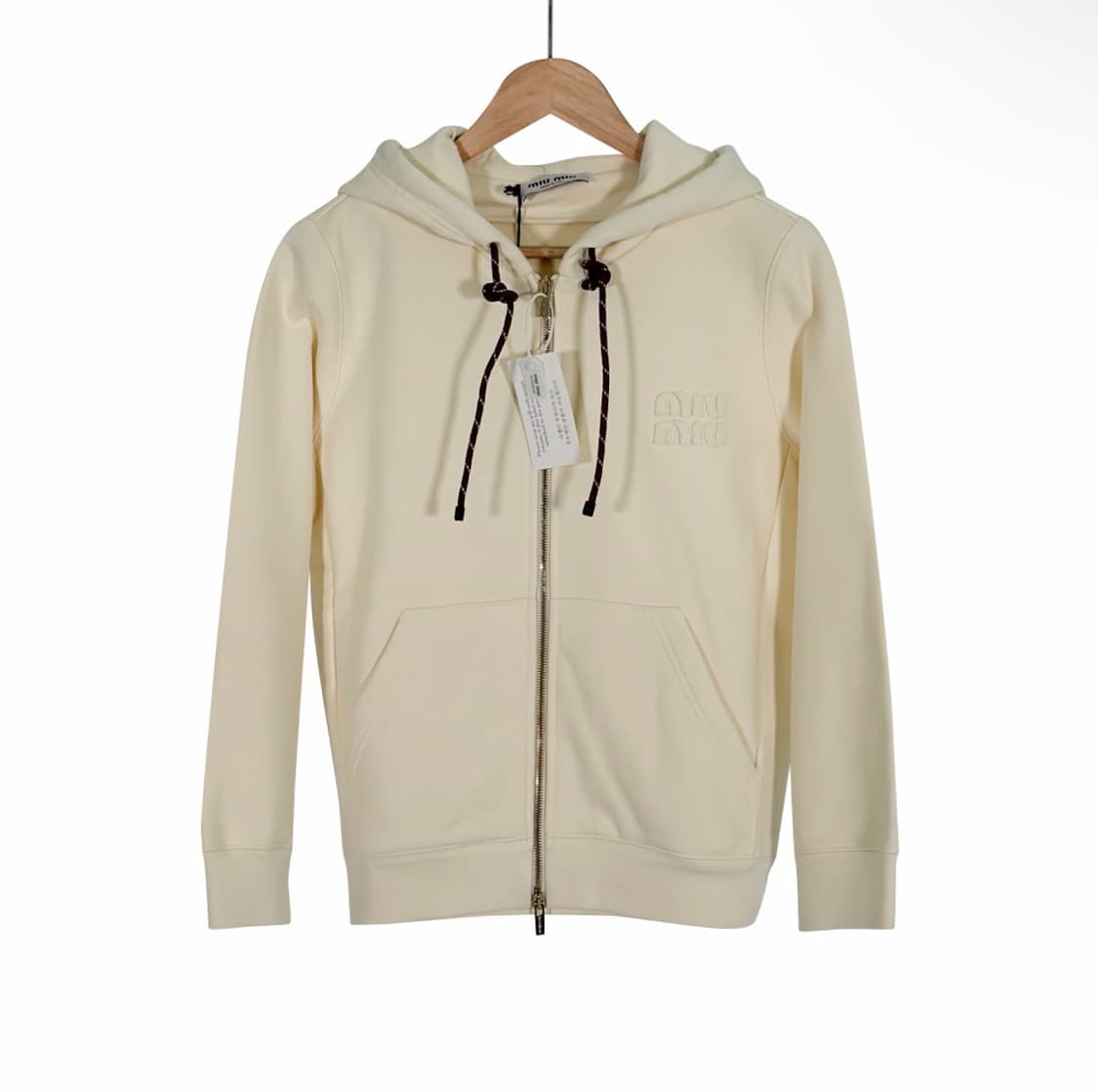 [M] 미우미우 여성 코튼 로고 플리스 지퍼 후드 집업 자켓 내츄럴 크림 상품이미지1