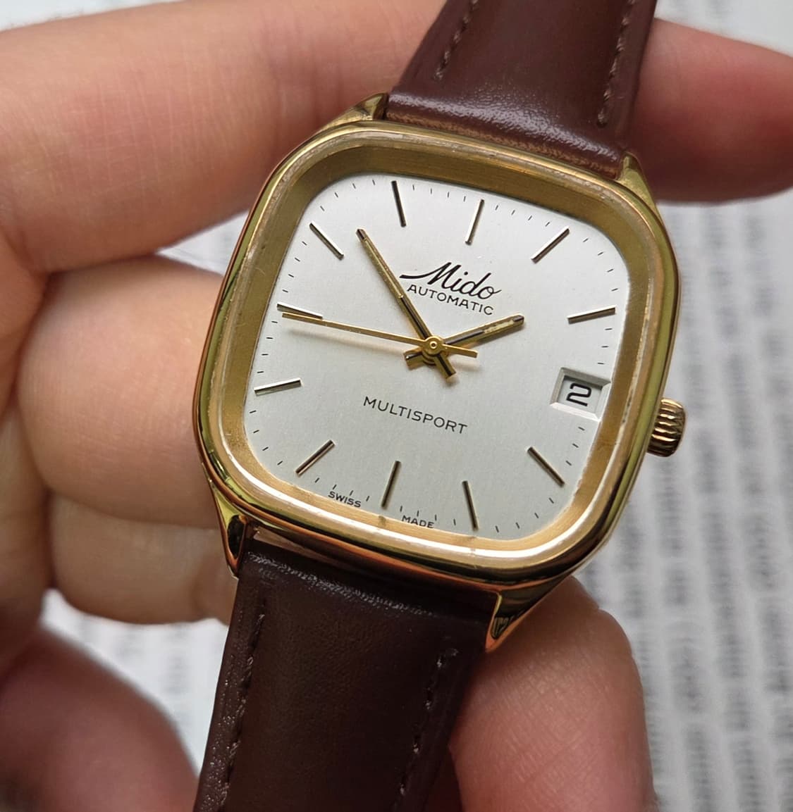 레어] 빈티지 미도(MIDO) 멀티스포트 사각탱크 실버판 필기체로고 오토 상품이미지3