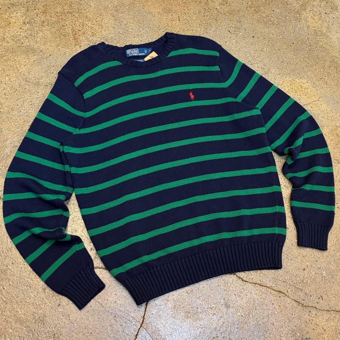 90s USA 빈티지 폴로랄프로렌 스트라이프 단가라 헤비코튼 니트 상품이미지2
