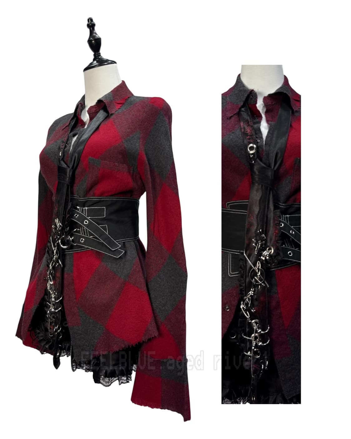 Tartan& Waist Corset& Fur Jacket 3pcs  상품이미지8