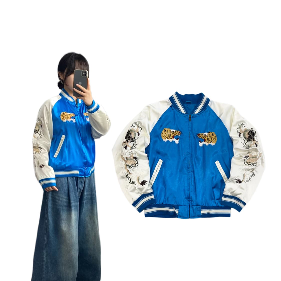 JPN 제팬 호랑이 자수 용자수 오리엔탈 스카쟌 자켓 상품이미지1