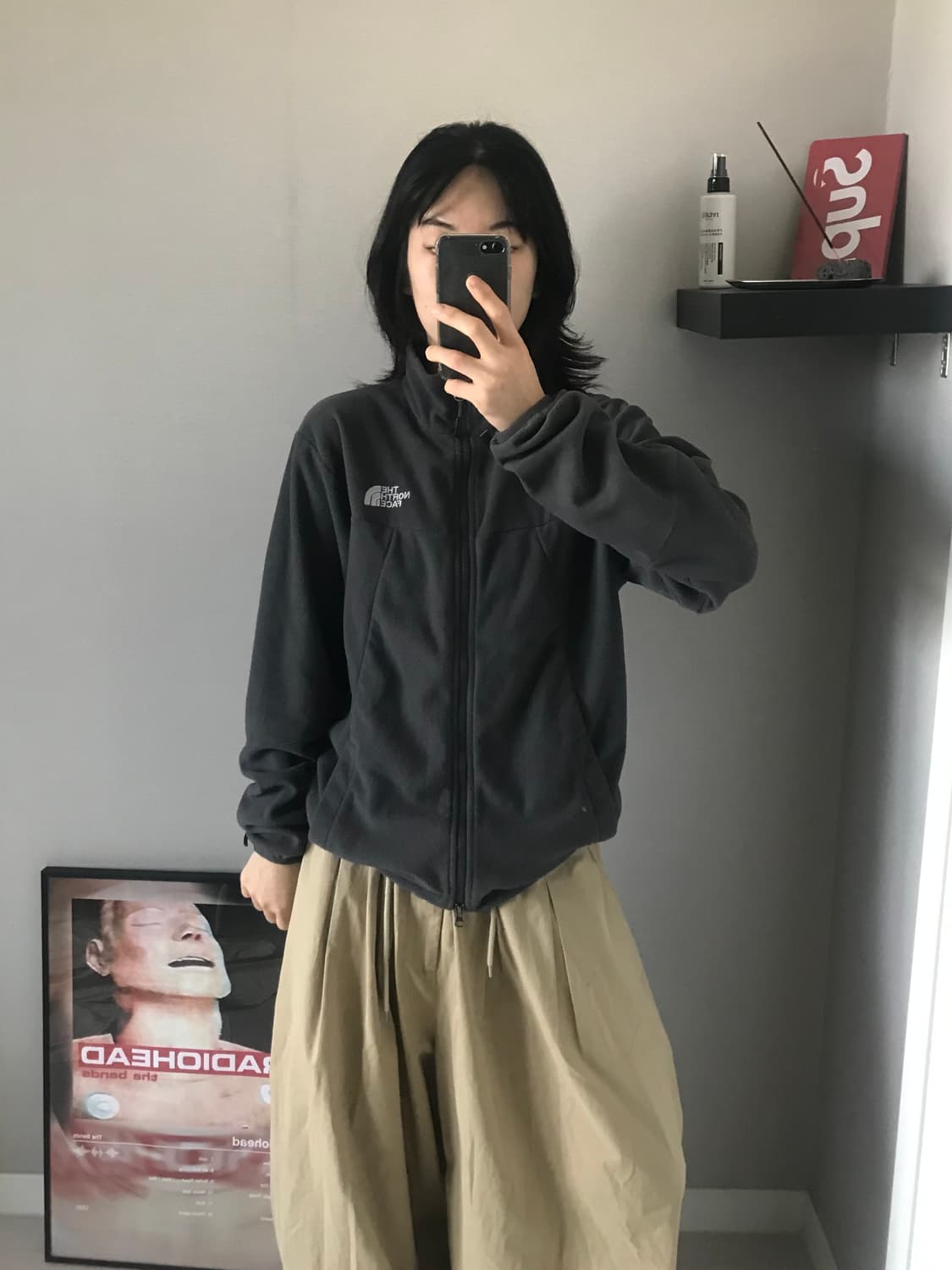 노스페이스 로고 그레이 플리스 집업 상품이미지1