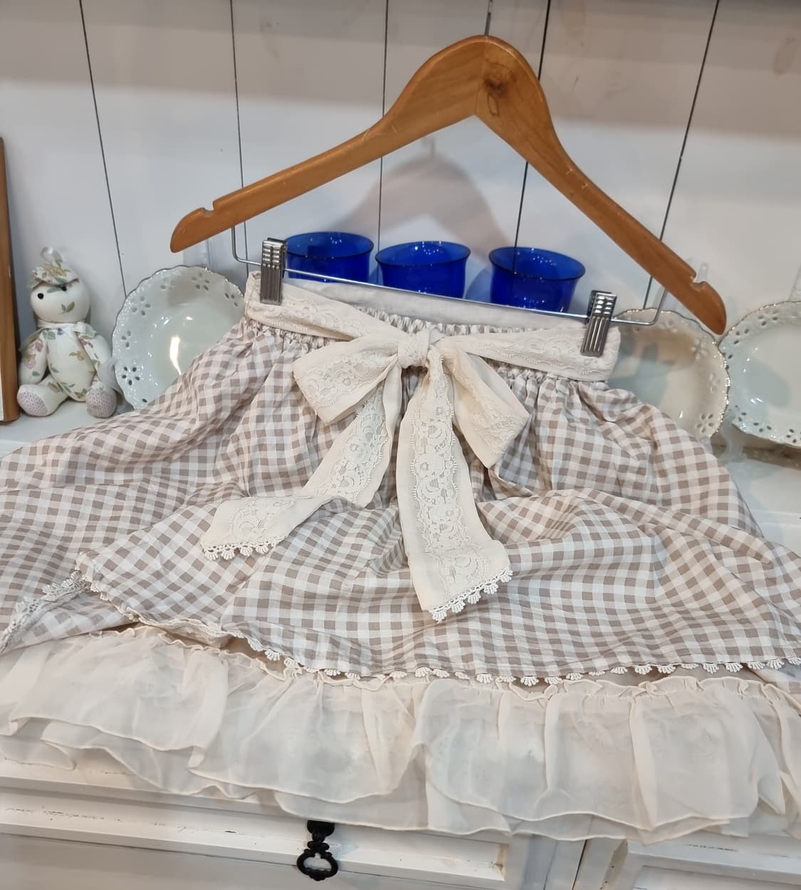 axes femme 베이지 체크 레이스 리본 스커트 상품이미지5