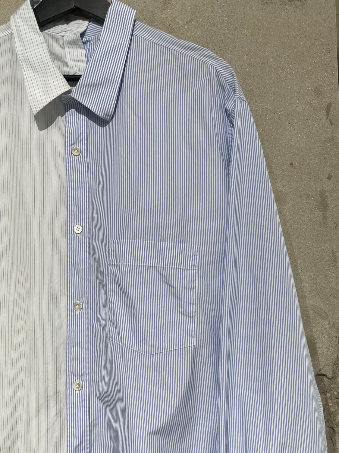 랑방 투 톤 스플릿 스트라이프 코튼 오버 셔츠 상품이미지3