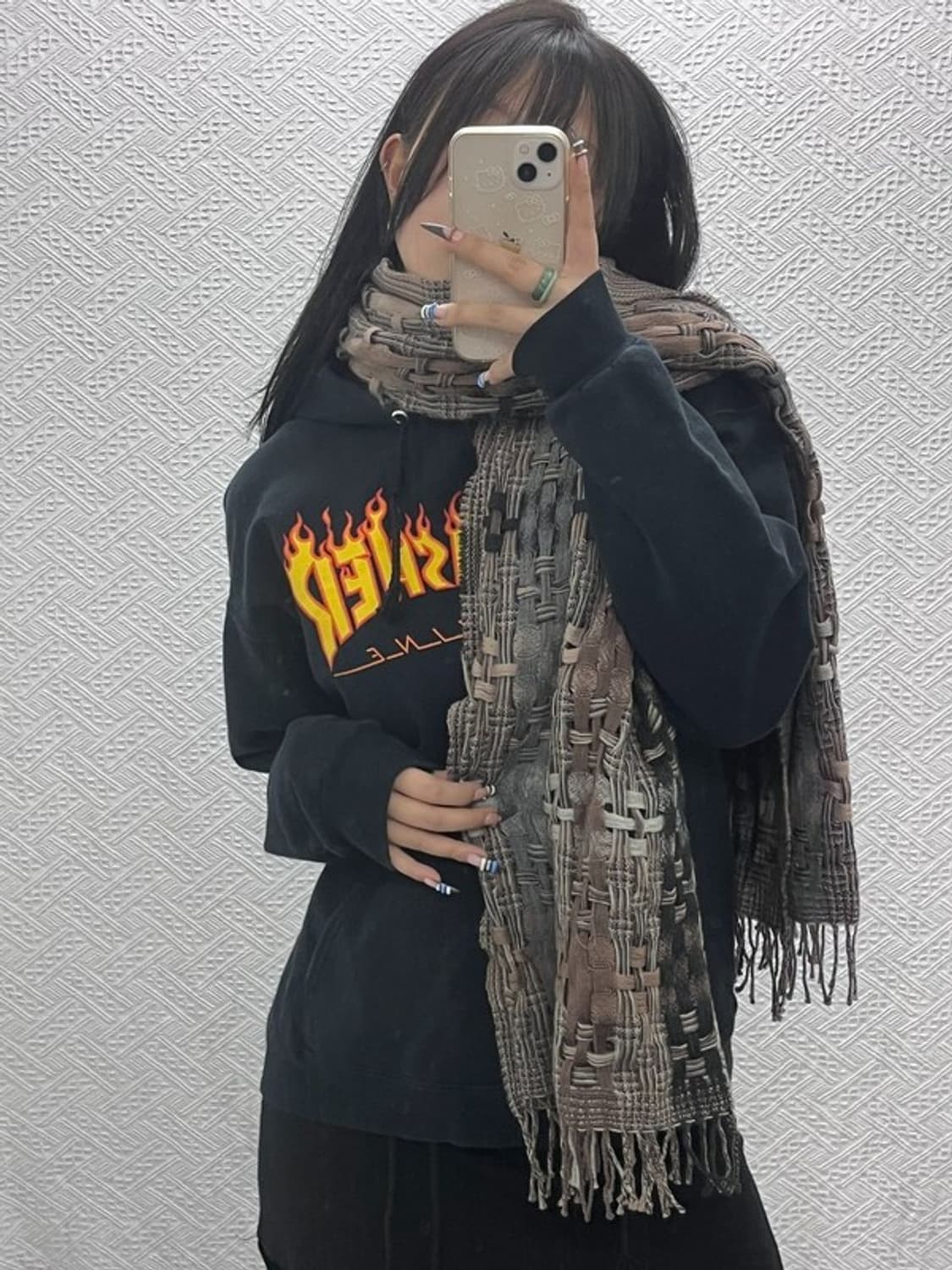 니나리치 빈티지 히피 에스닉 뜨개 라나 울 목도리 C07636 상품이미지2