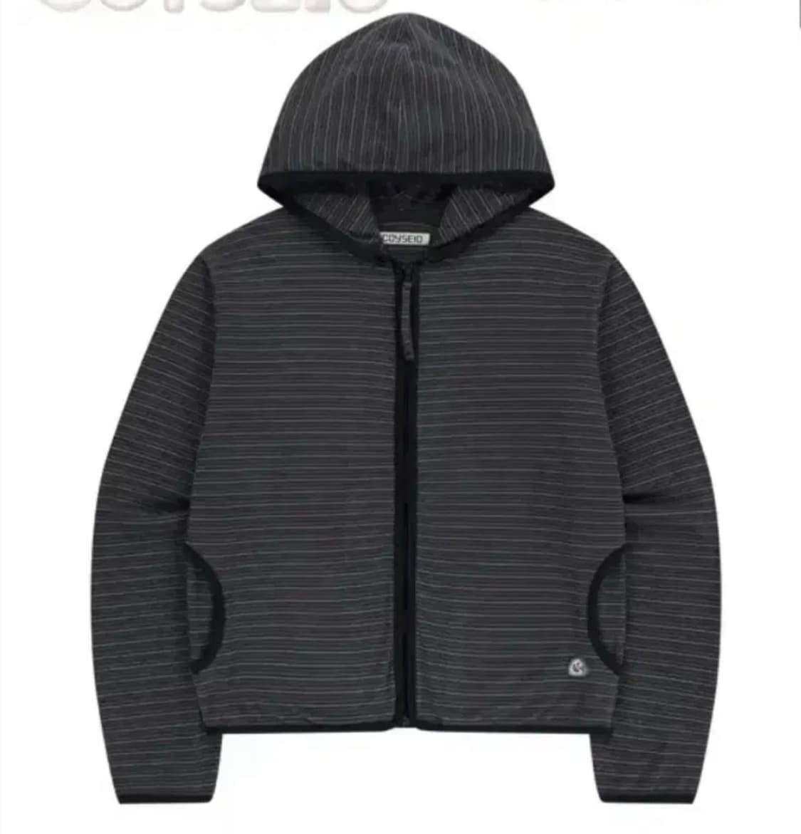 코이세이오 플리스 스트라이프 후드집업 차콜  상품이미지1