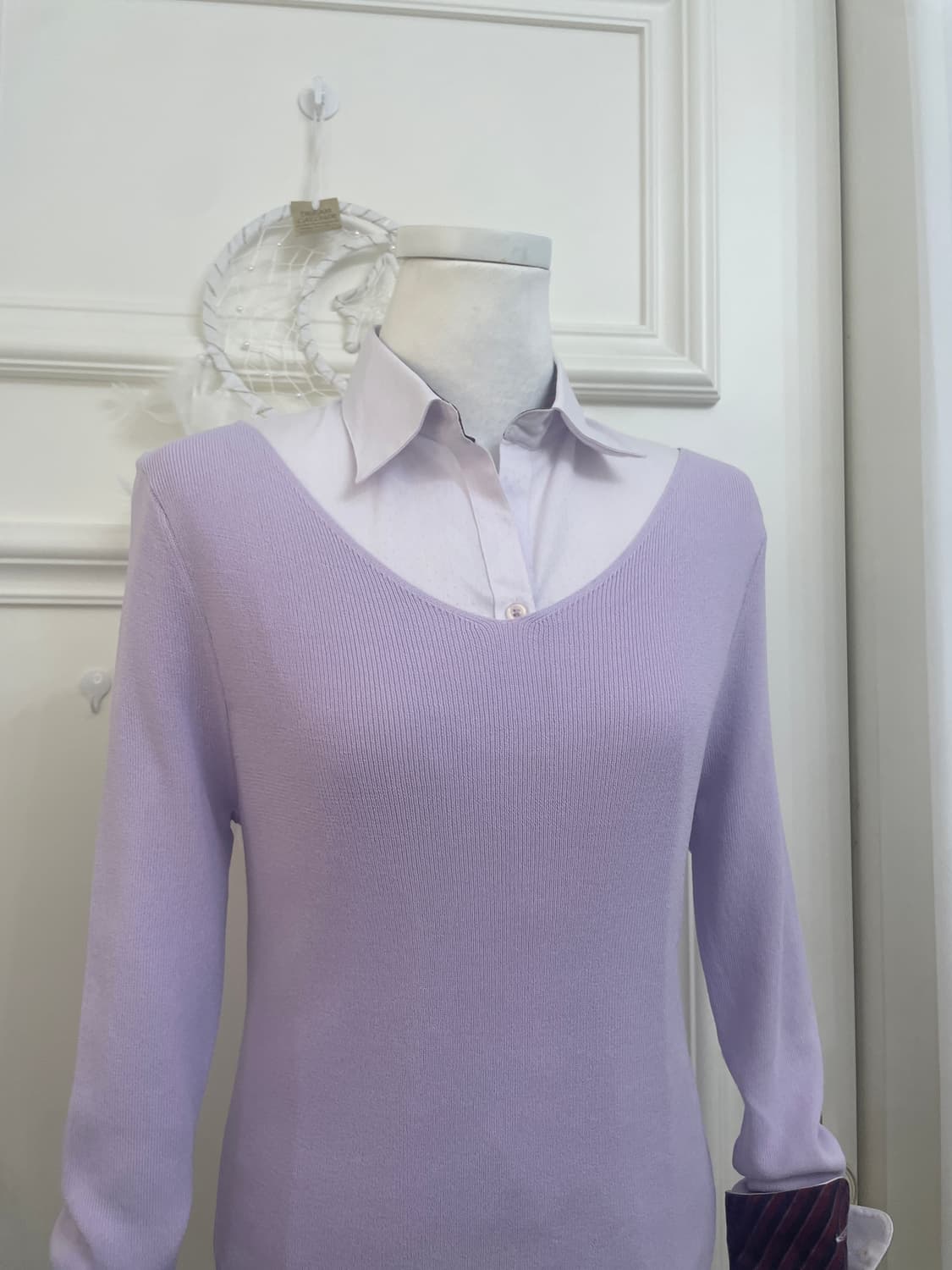 lavender basic knit top&wine point shirt 상품이미지4