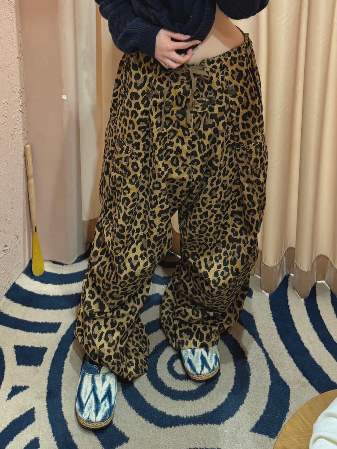 캐피탈 코튼 헤링본 레오파드 프린트 점보 카고 팬츠 브라운 2 상품이미지3