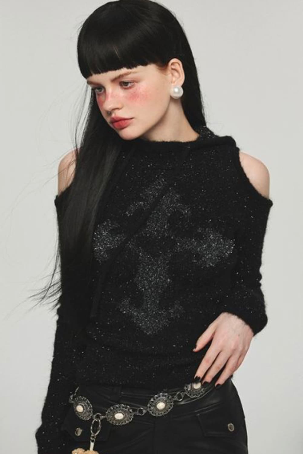 원진스튜디오 크로스 니트 후드티 상품이미지2