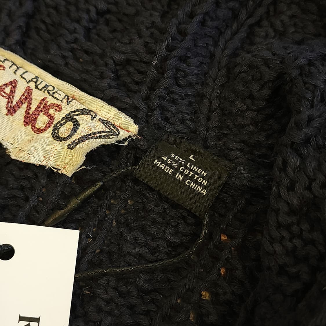 90s 폴로 진스 컴퍼니 후드 집업 자켓 린넨 코튼 케이블 네이비 L 상품이미지10