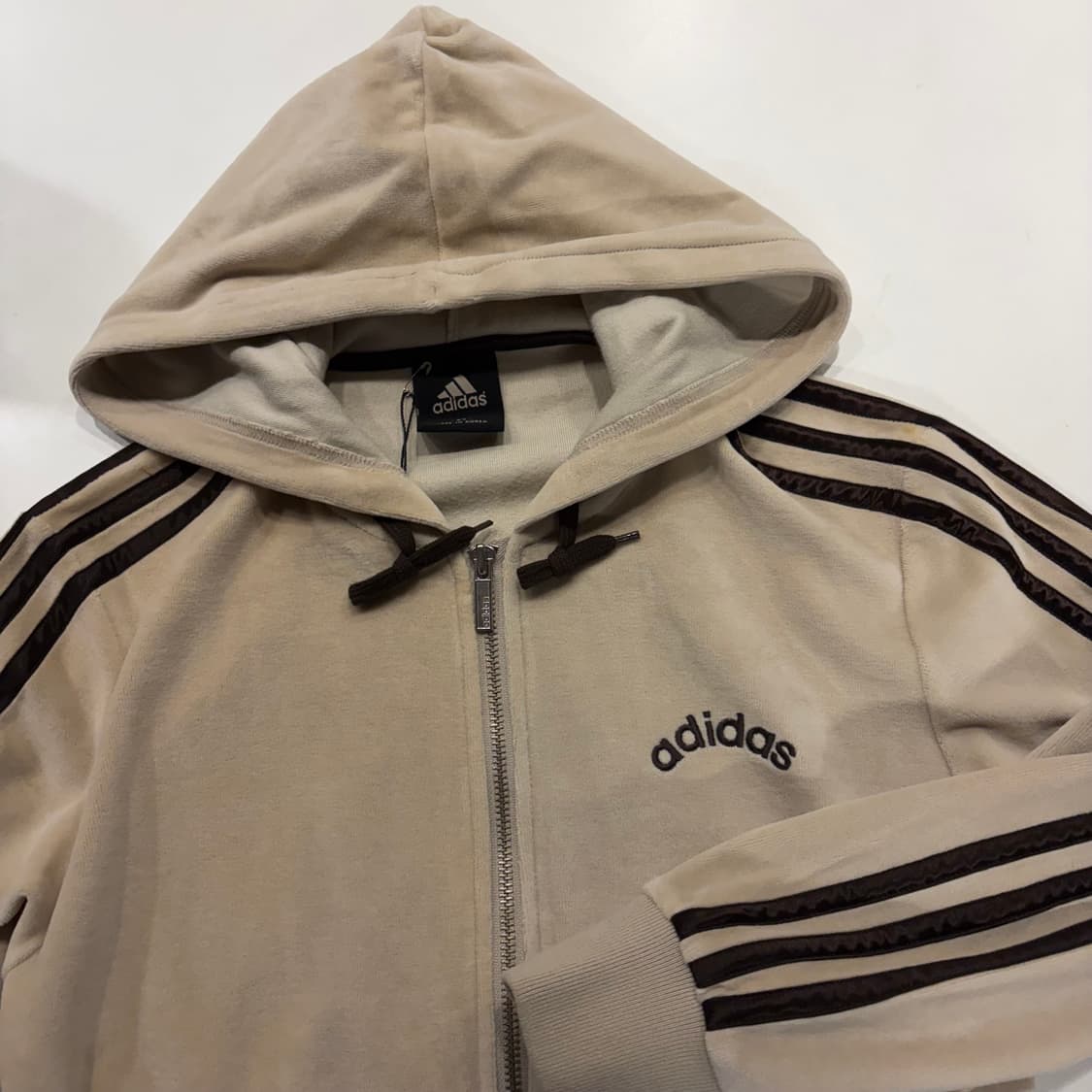 [95] 00s 아디다스 벨벳 후드 집업 코코아 베이지 B885 상품이미지3