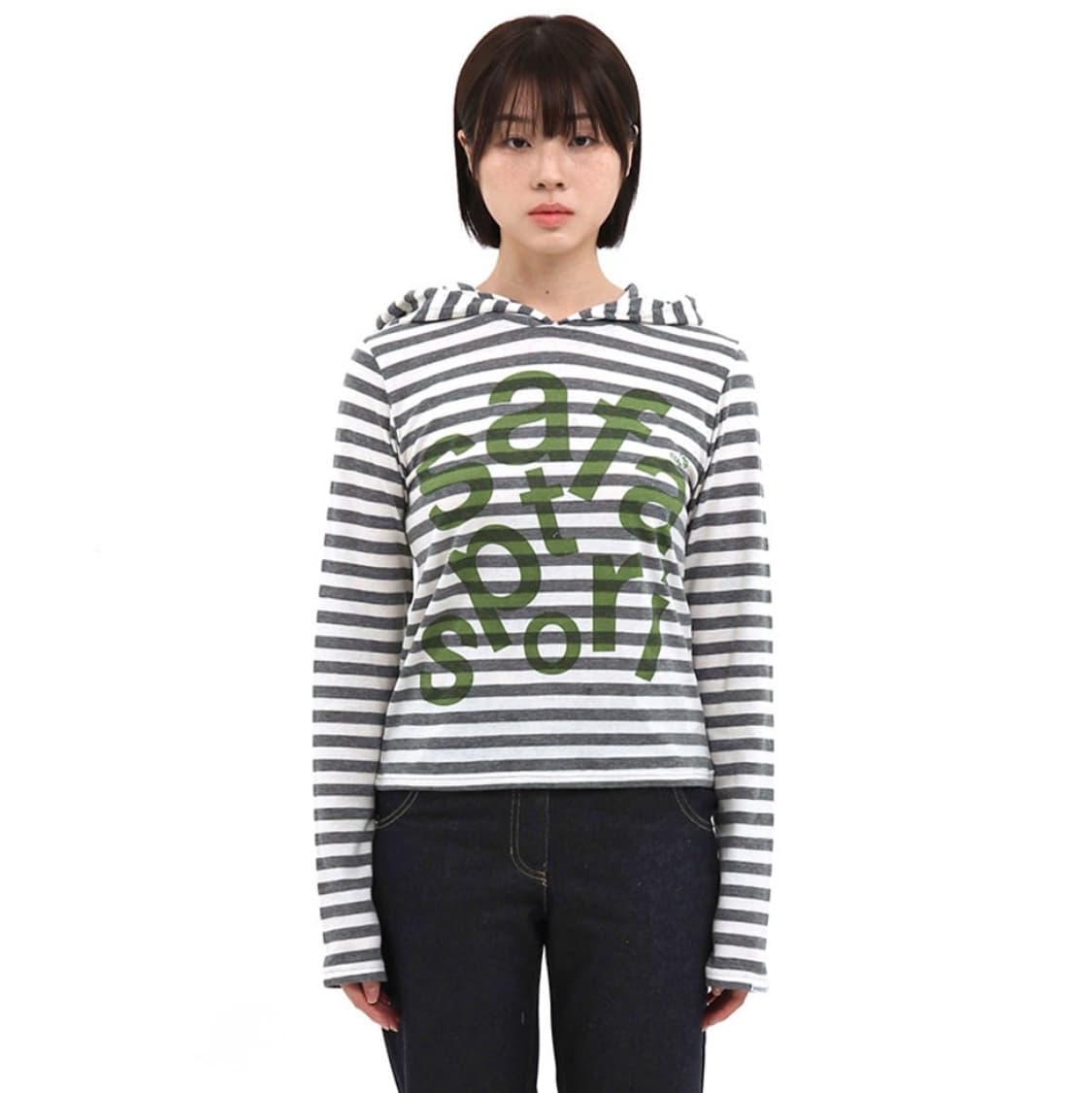 [2] 사파리스팟 1/2 티켓팅 스트라이프 보더 후디 그레이 후드 티셔츠 상품이미지4