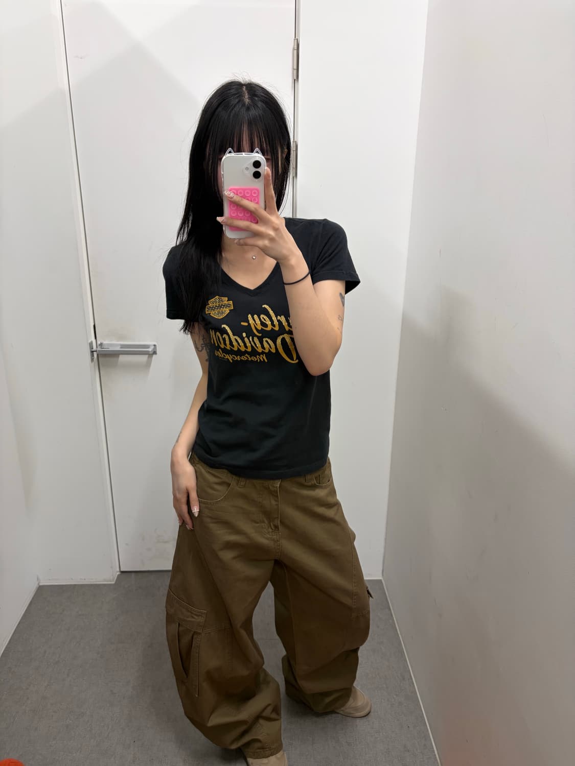 할리데이비슨 로고 스팽클 브이넥 반팔 상품이미지3