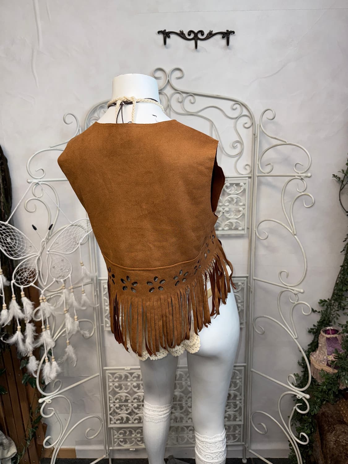 Camel brown punching fringe vest 상품이미지5