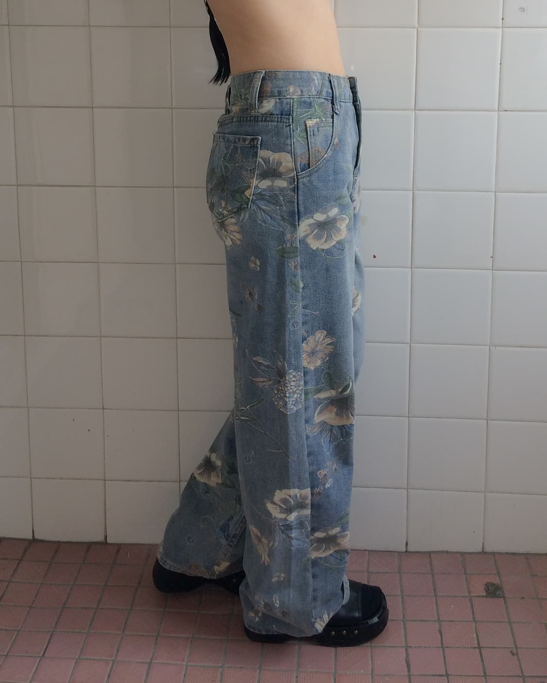 flower pattern printing denim pants 상품이미지4