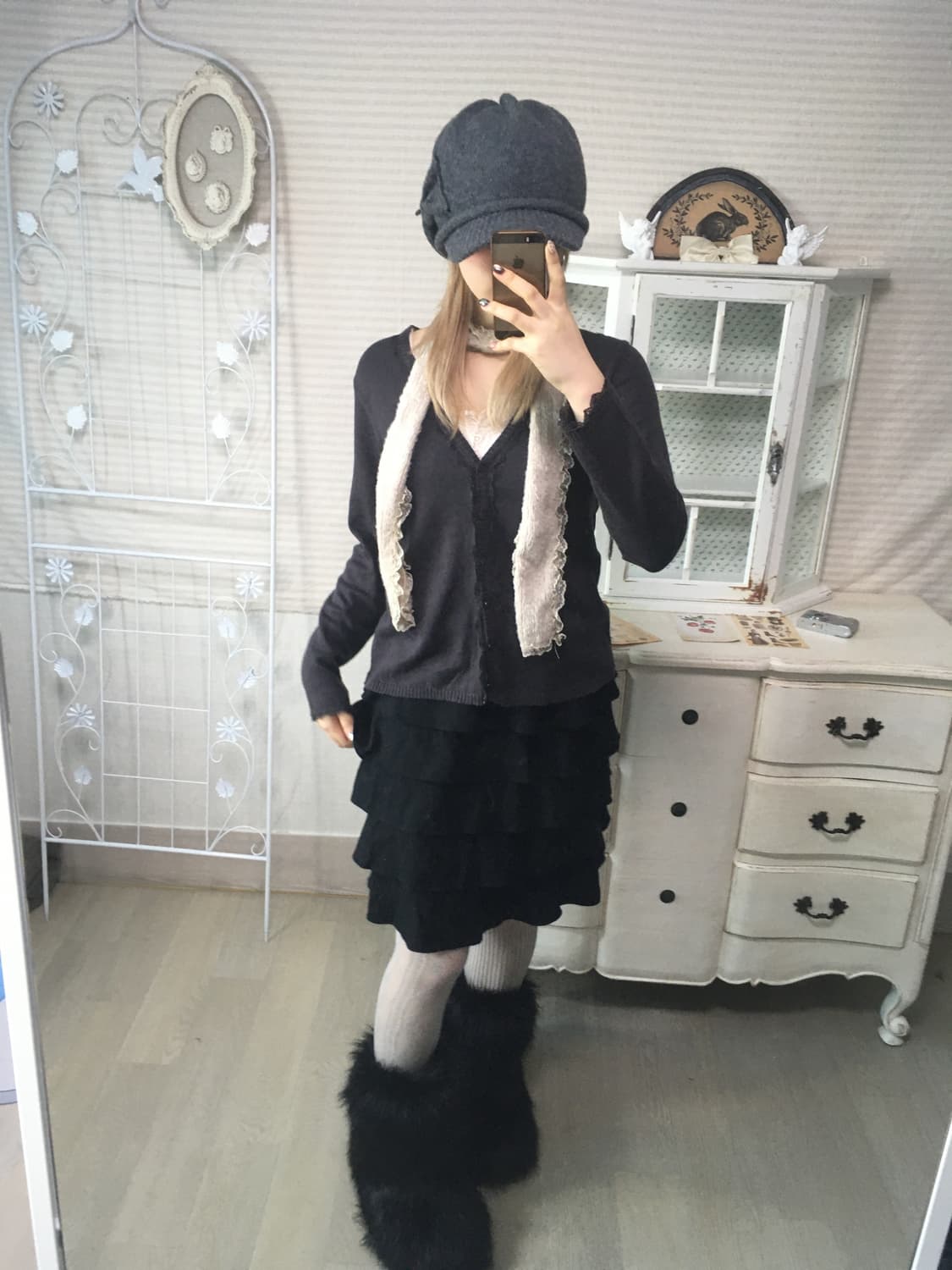 jpn vintage black frill cancan wool sk 상품이미지2