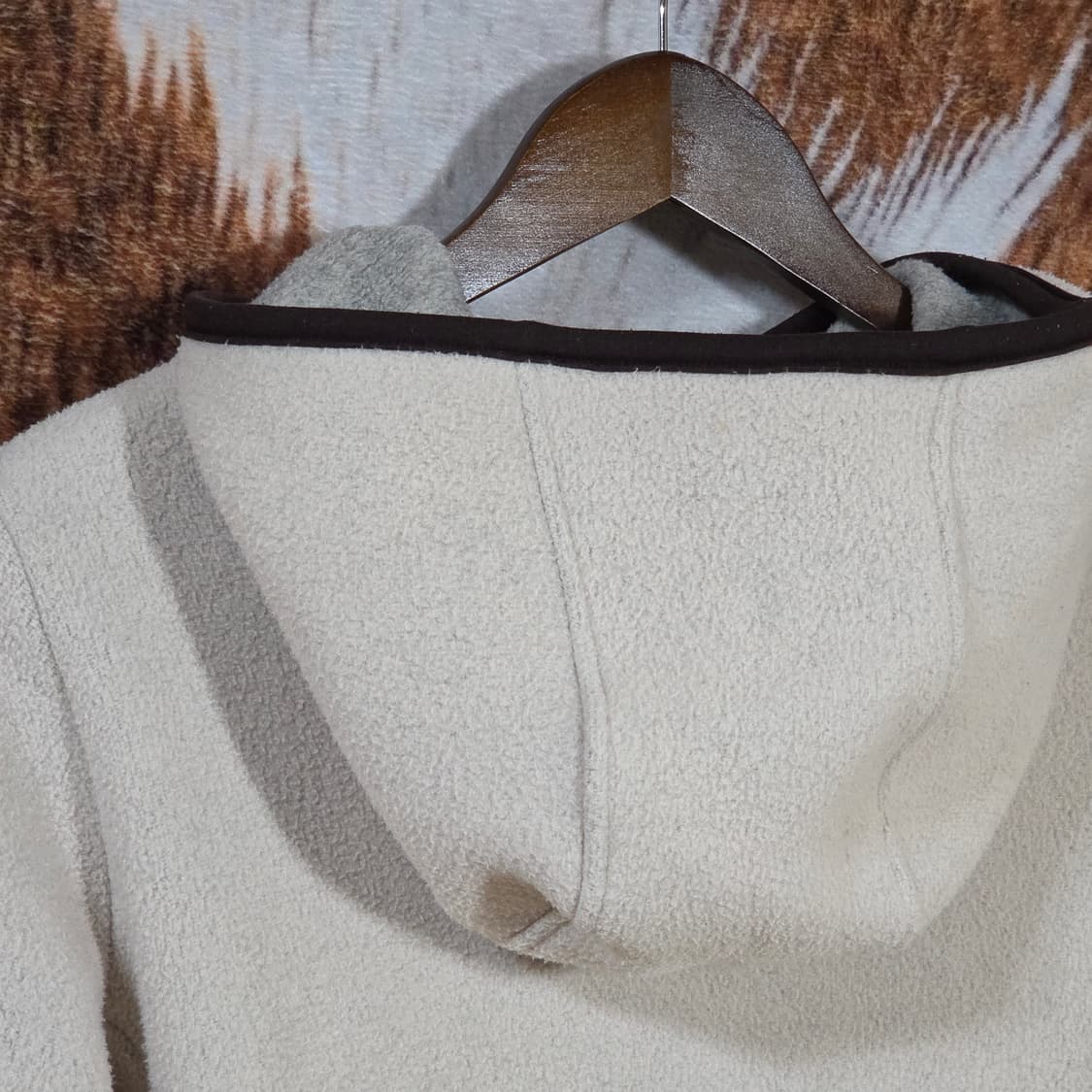 빈티지 베이지 브라운 배색 후리스 후드집업 상품이미지6