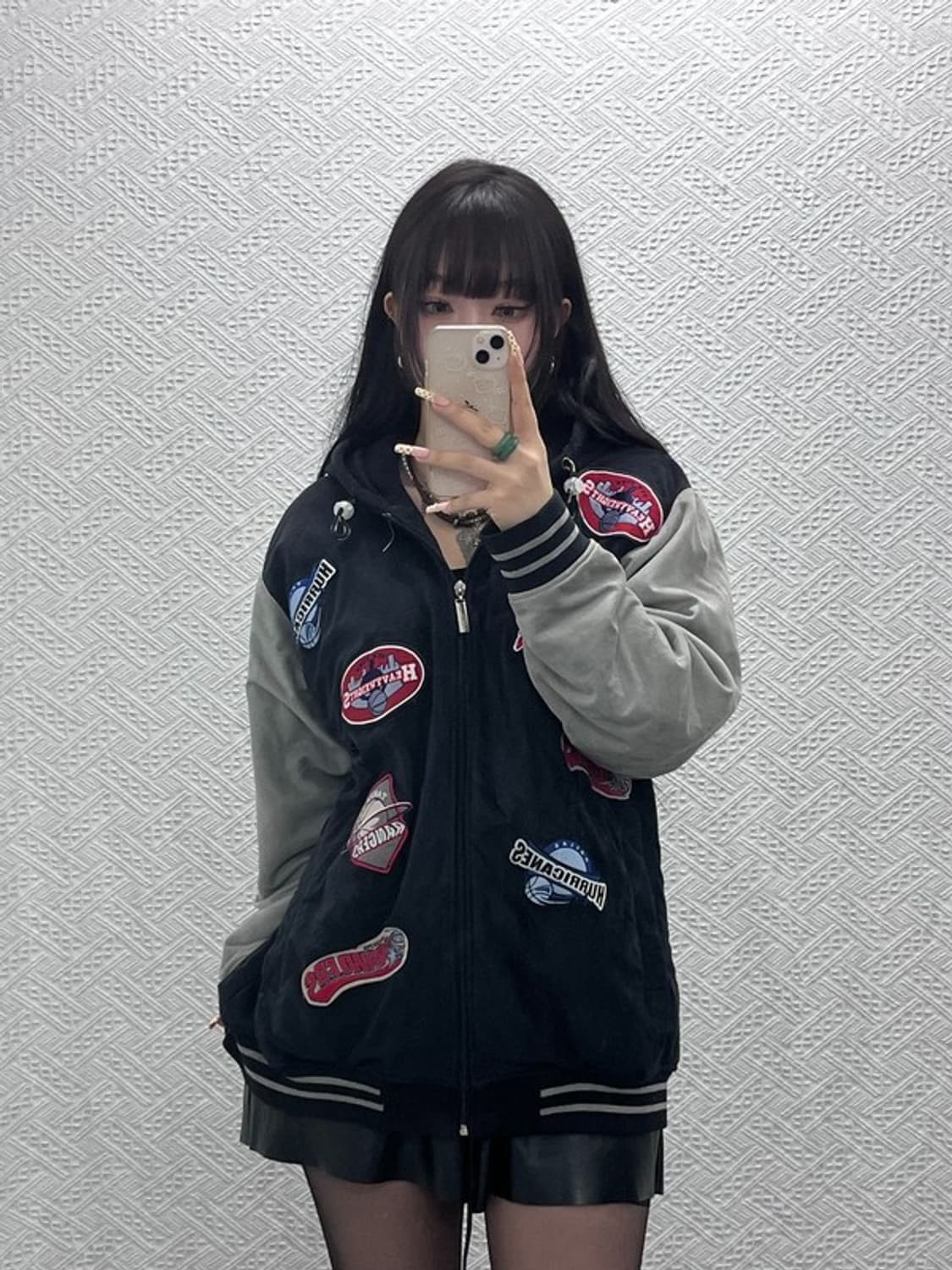 리크웨어 베스킷볼 키치 자수 패치워크 바시티자켓 L C10069 상품이미지2